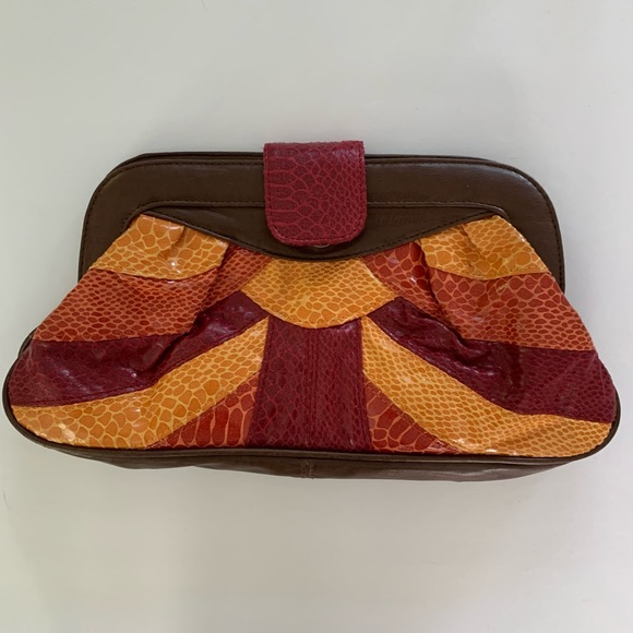 EUC Faux Snakeskin Clutch w Sunburst Pattern 70s Disco Bohemian Vibe - Picture 5 of 5